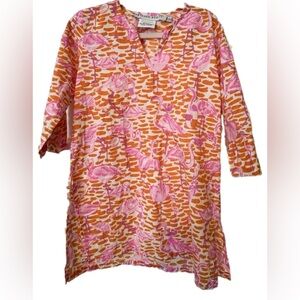 Gretchen Scott Girls Flamingo Print Tunic Dress 6/8 Pink Orange Tropical Preppy